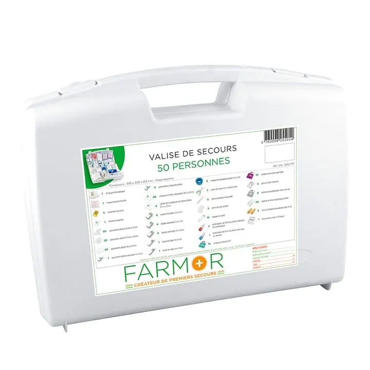 Valise de premiers secours Farmor Multirisques grande capacité 50 personnes, coque polypropylène