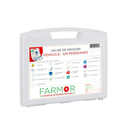 Valise de premiers secours Farmor VEH 2370 PP en polypropylène blanc, format extra-plat pour voiture de service 2/4 personnes