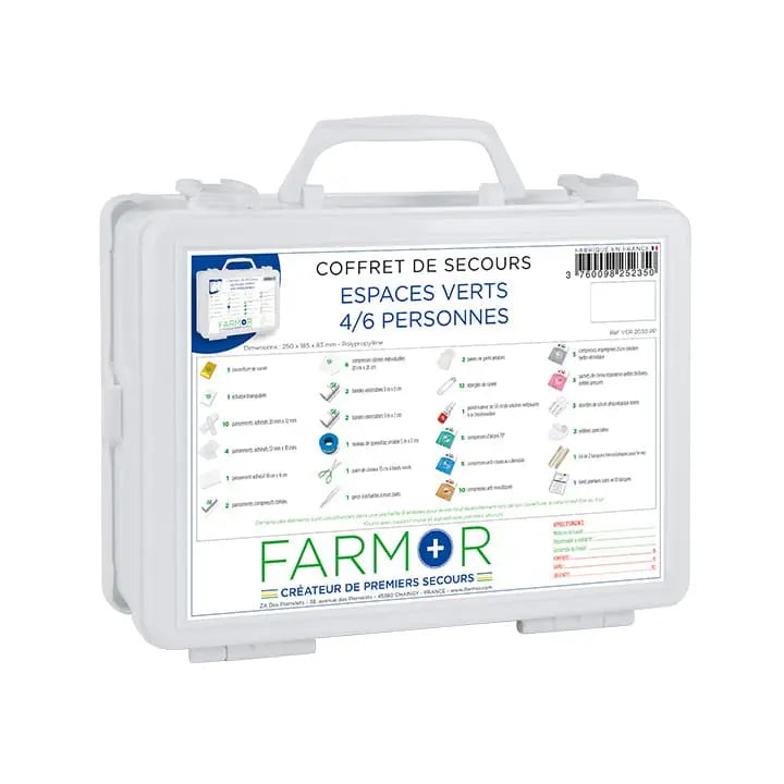 Coffret mural de premiers secours Espaces verts 4/6 personnes Farmor en polypropylène blanc