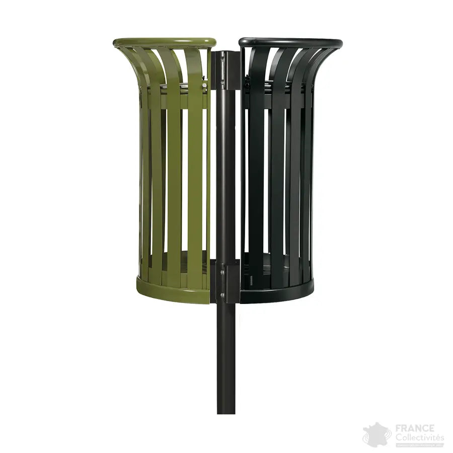 Corbeille Tulipe demi ronde 2x35L sur poteau-Vert olive-Anthracite mat