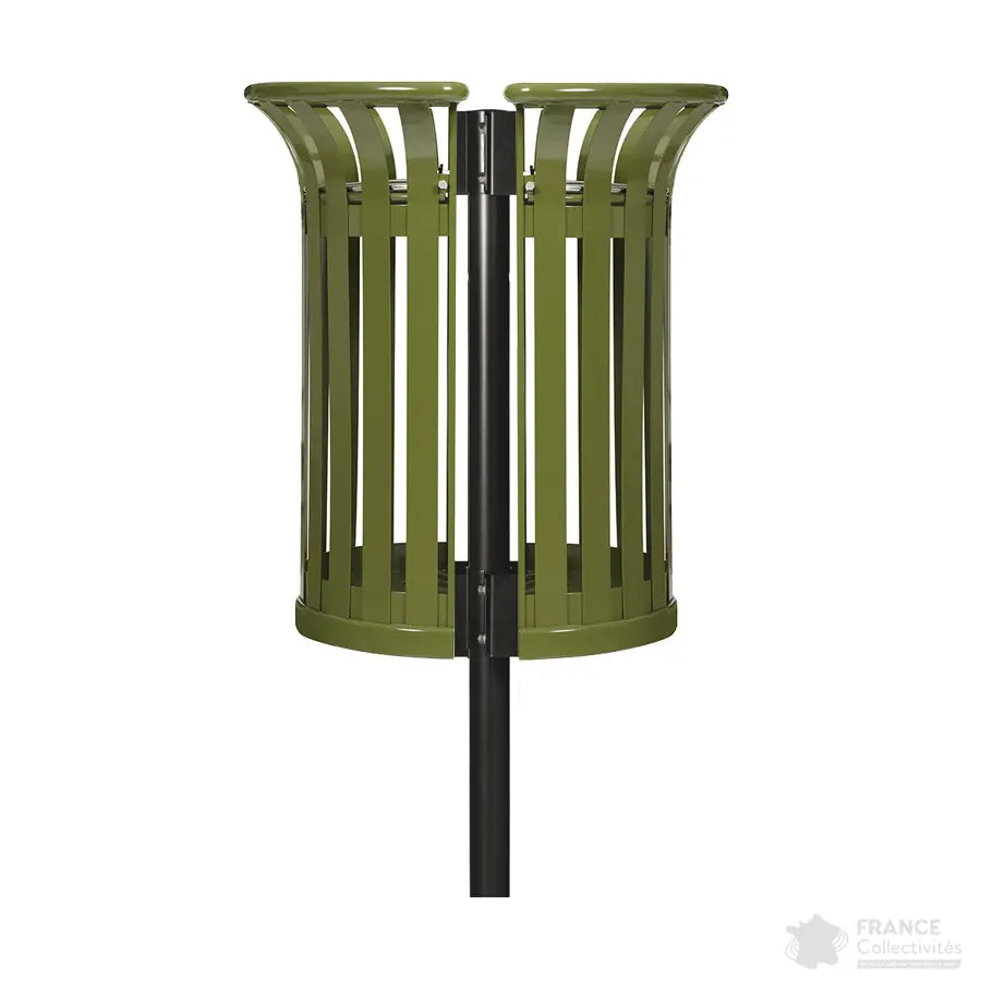 Corbeille Tulipe demi ronde 2x35L sur poteau-Vert olive-Vert olive