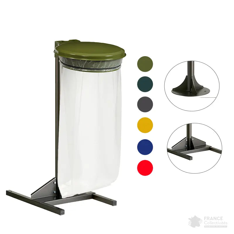 Support sac 110L avec couvercle Collecmur sur poteau Rossignol