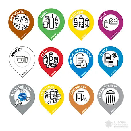 Lot de 10 stickers de tri sélectif Collec france collectivités