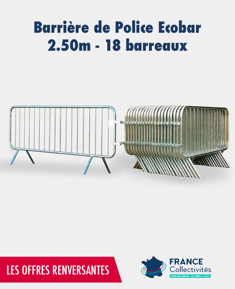 Promo barrière de police Ecobar 2.50m - 18 barreaux france collectivités