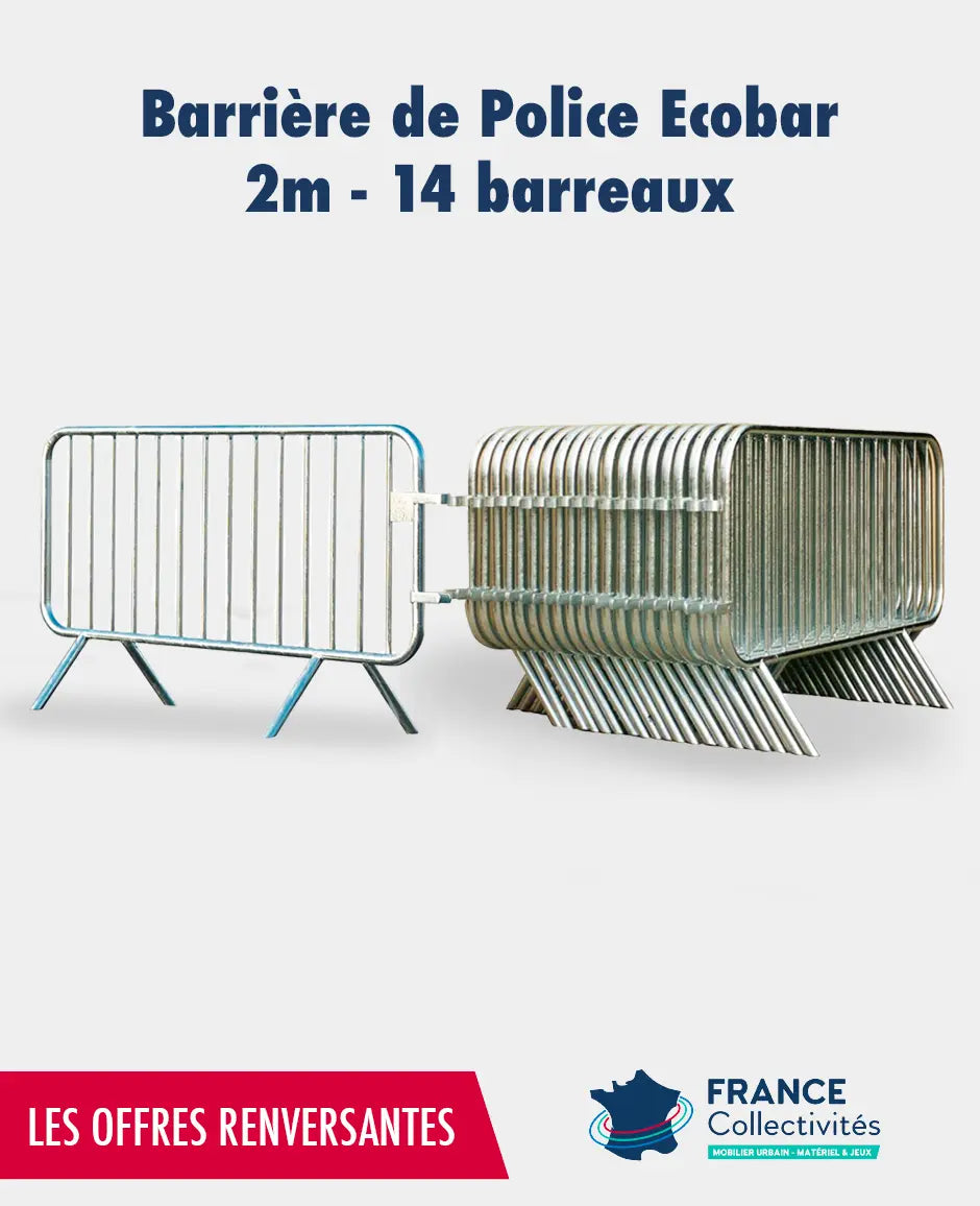 Promo barrière de police Ecobar 2m - 14 barreaux france collectivités