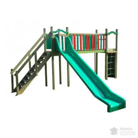 Jeu JE07 structure de jeu extérieur pour enfants 3 à 8 ans en bois et inox