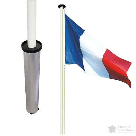 Lot avec mât de 6 m aluminium + fourreau + pavillon France offert france collectivités