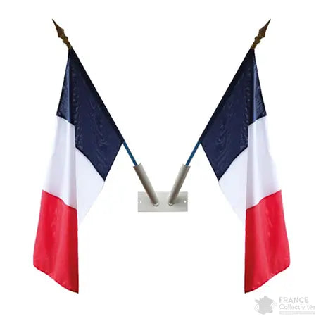 Lot avec support mural 2 places blanc + 2 drapeaux France 40 x 60 cm france collectivités