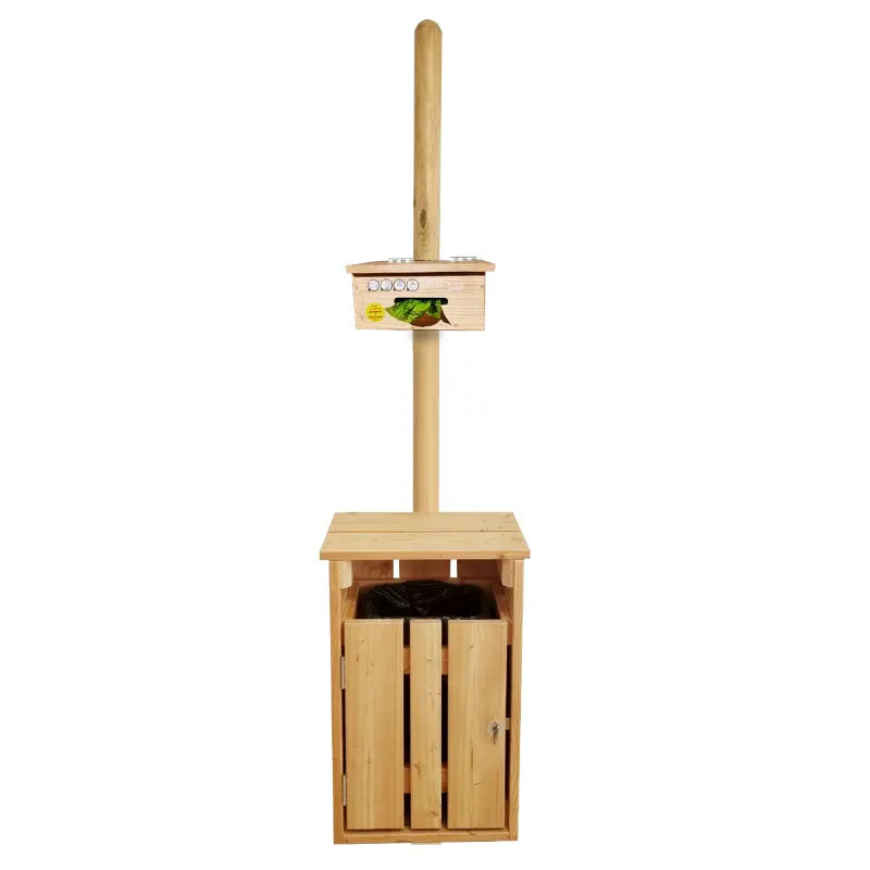 Borne de propreté canine avec distributeur rouleau et corbeille en bois france collectivités