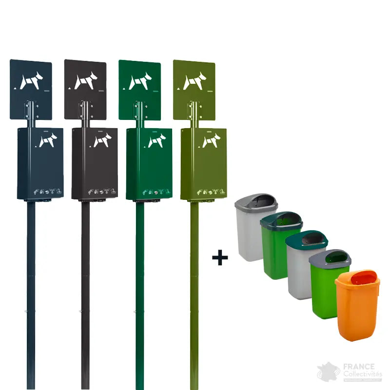 Borne hygiène canine sur poteau Hygeca + corbeille Xerios Rossignol