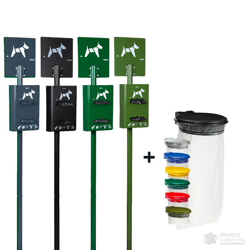 Borne hygiène canine sur poteau Hygeca + support sac collecmur