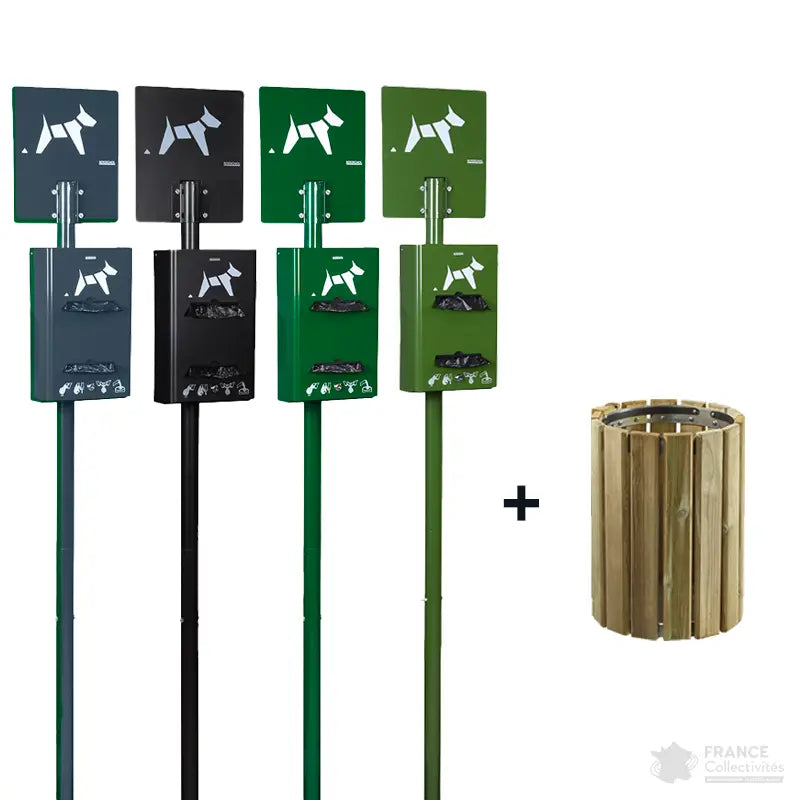 Borne hygiène canine sur poteau Hygeca + corbeille Eden