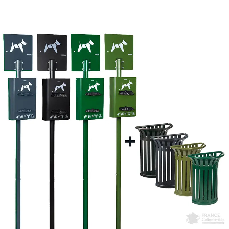 Borne hygiène canine sur poteau Hygeca + corbeille Tulipe 35L