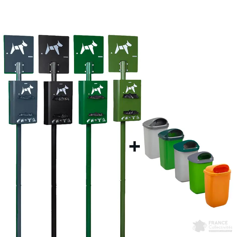 Borne hygiène canine sur poteau Hygeca + corbeille Xerios Rossignol