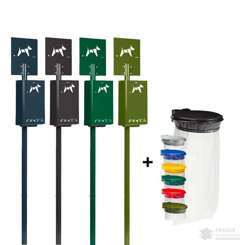 Borne hygiène canine sur poteau Hygeca + support sac collecmur