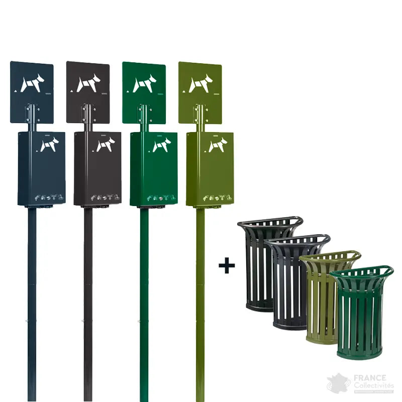 Borne hygiène canine sur poteau Hygeca + corbeille Tulipe 35L