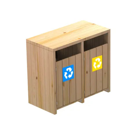 Corbeille de tri sélectif en bois Picco 2 flux