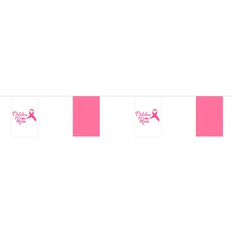 Guirlande en tissu 20 fanions alternés octobre rose / uni rose france collectivités