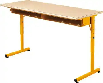Table double réglable VELA piètement jaune, plateau hêtre