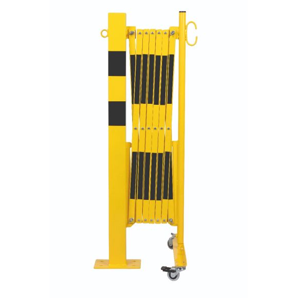 barrière extensible jaune-noir 3,6m avec poteau 70x70 et rouleaux