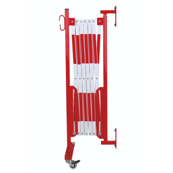 barrière extensible rouge-blanc 3,6m fixation murale et rouleaux