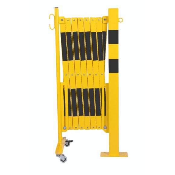 barrière extensible jaune-noir 4m avec poteau 70x70 et rouleaux