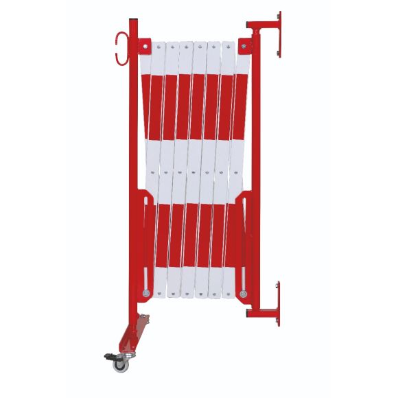 barrière extensible rouge-blanc 4m avec pieds et fixation mural