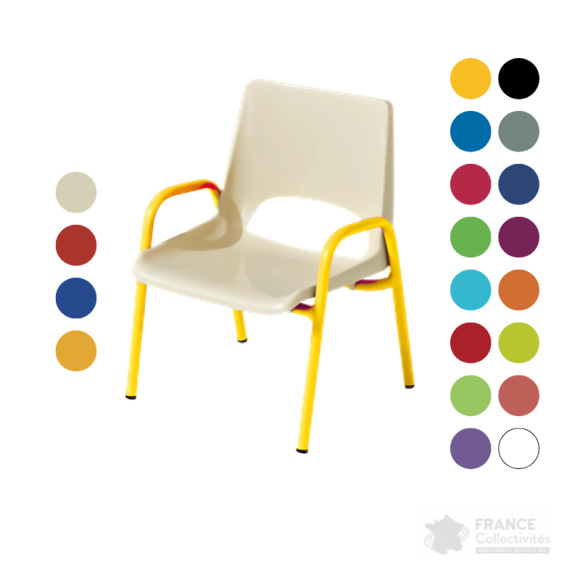 Chaise coque en PVC avec accoudoirs pour maternelle