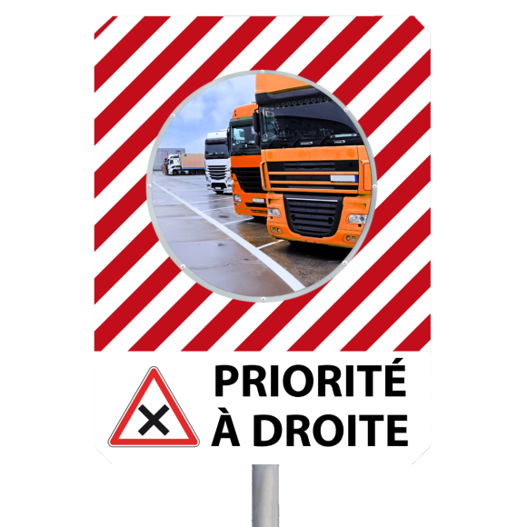 Miroir de sécurité avec message "Priorité à droite" 90°