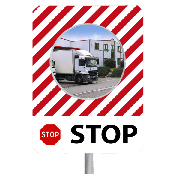 Miroir de sécurité avec message "Stop" 90°