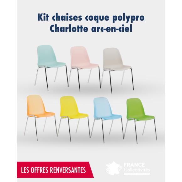 Kit chaises coque polypro Charlotte arc-en-ciel