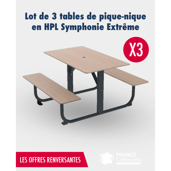 Lot de 3 tables de pique-nique en HPL Symphonie Extrême