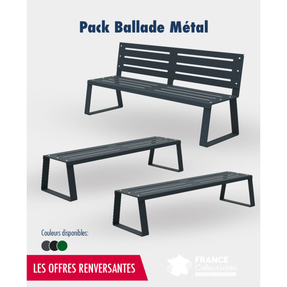 Pack Ballade Métal - 1 banc et 2 banquettes en métal