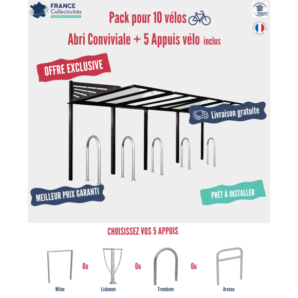 Pack abri vélos Conviviale + appuis au choix - 10 places