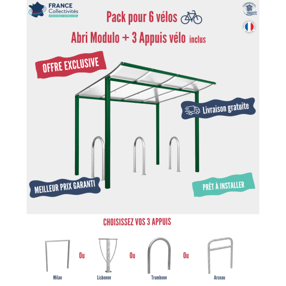 Abri à vélo, pack, 3 appuis pour 6 places offre commerciale