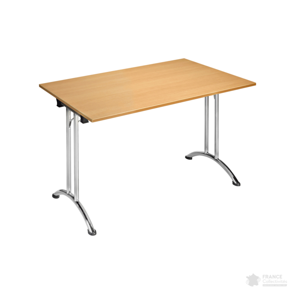 Table pliante mélaminée pieds courbés chromés