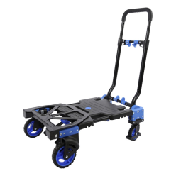 Combiné chariot - diable pliable en aluminium noir et bleu