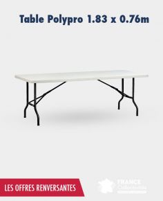 Ensemble de reception pliant - Table 8 personnes 180cm et 2 bancs -  Structure en acier & Plateau en Polyéthylene PEHD - Blanc - ADMI